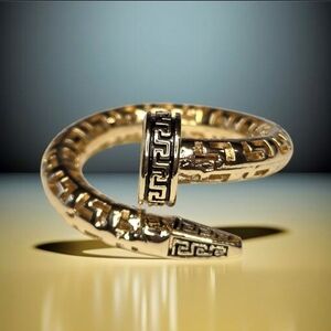New 18k Gold Plated Filigree Greek Key Motif Nail Ring